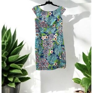 Lilly Pulitzer Allura‎ Worth Blue May Flowers Cap Sleeve Sheath Dress Size 2